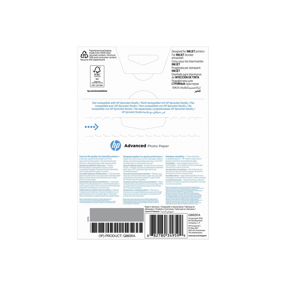 Produktbild för HP Advanced Glossy Photo Paper - fotopapper - blank - 25 ark - 100 x 150 mm - 250 g/m²
