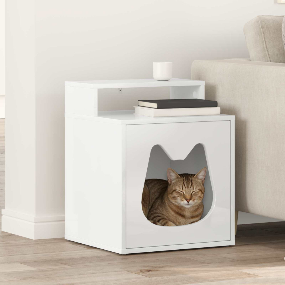 Produktbild för Katt hus Glansig Vit 42,5 x 40 x 53,5 cm Konstruerat trä