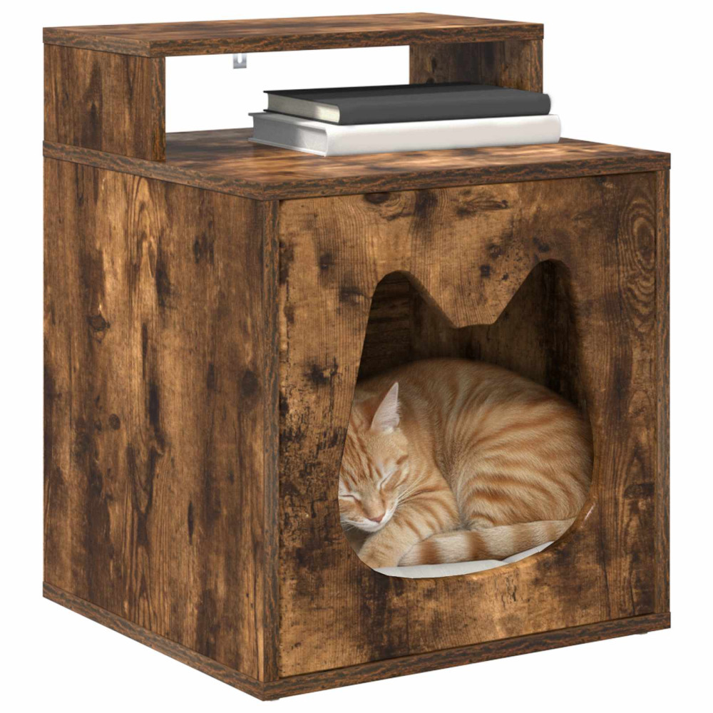 Produktbild för Katt hus Rökt ek 42,5 x 40 x 53,5 cm Konstruerat trä