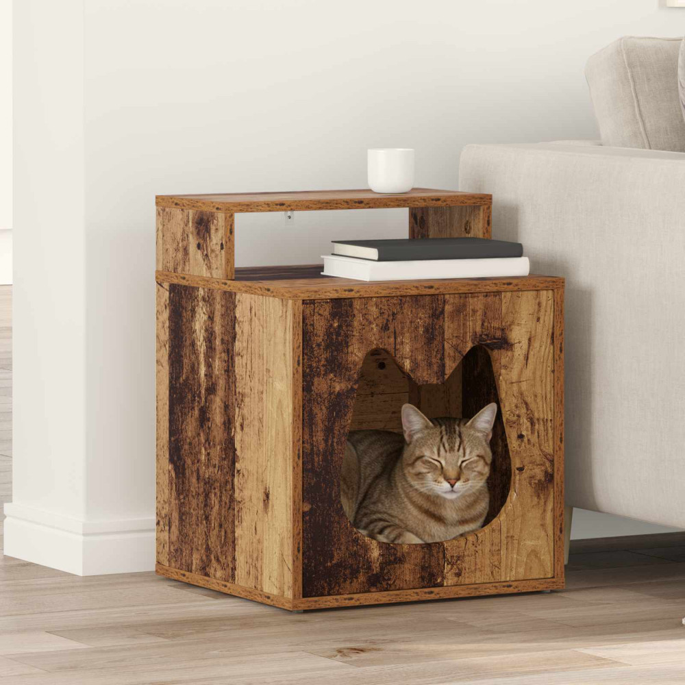 Produktbild för Katt hus Gammalt trä 42,5 x 40 x 53,5 cm Konstruerat trä