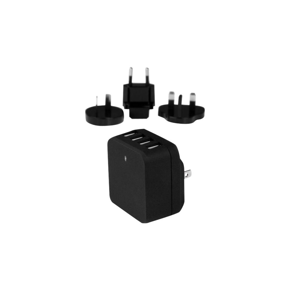 Produktbild för Startech 4-Port Travel USB Wall Charger - 34W/6.8A International Travel Adapter - Portable USB Charging Station (USB4PACBK) strömadapter - USB - 34 watt