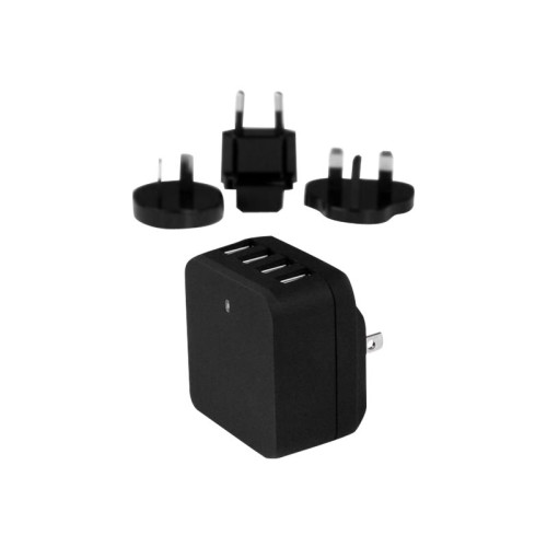 StarTech.com Startech 4-Port Travel USB Wall Charger - 34W/6.8A International Travel Adapter - Portable USB Charging Station (USB4PACBK) strömadapter - USB - 34 watt