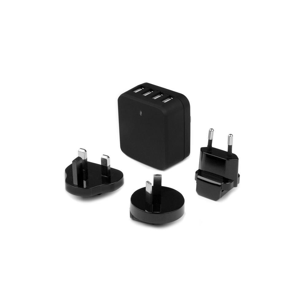 Produktbild för Startech 4-Port Travel USB Wall Charger - 34W/6.8A International Travel Adapter - Portable USB Charging Station (USB4PACBK) strömadapter - USB - 34 watt