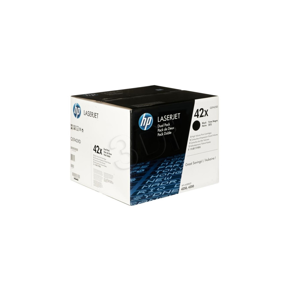 Produktbild för HP 42X - 2-pack - Lång livslängd - svart - original - LaserJet - tonerkassett (Q5942XD)