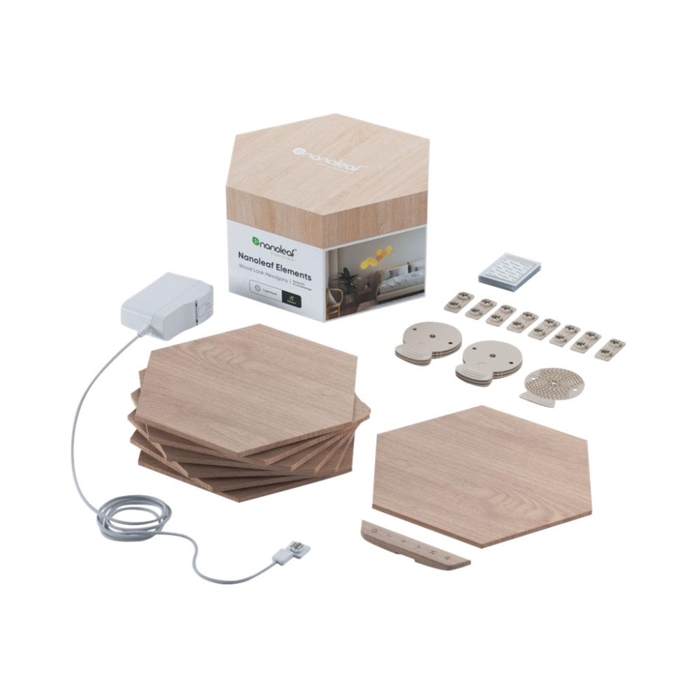 Produktbild för Nanoleaf Elements Starter Kit - trådlös belysningsuppsättning - varmt till kallt vitt ljus - 1500-4000 K - sexhörning - wood look