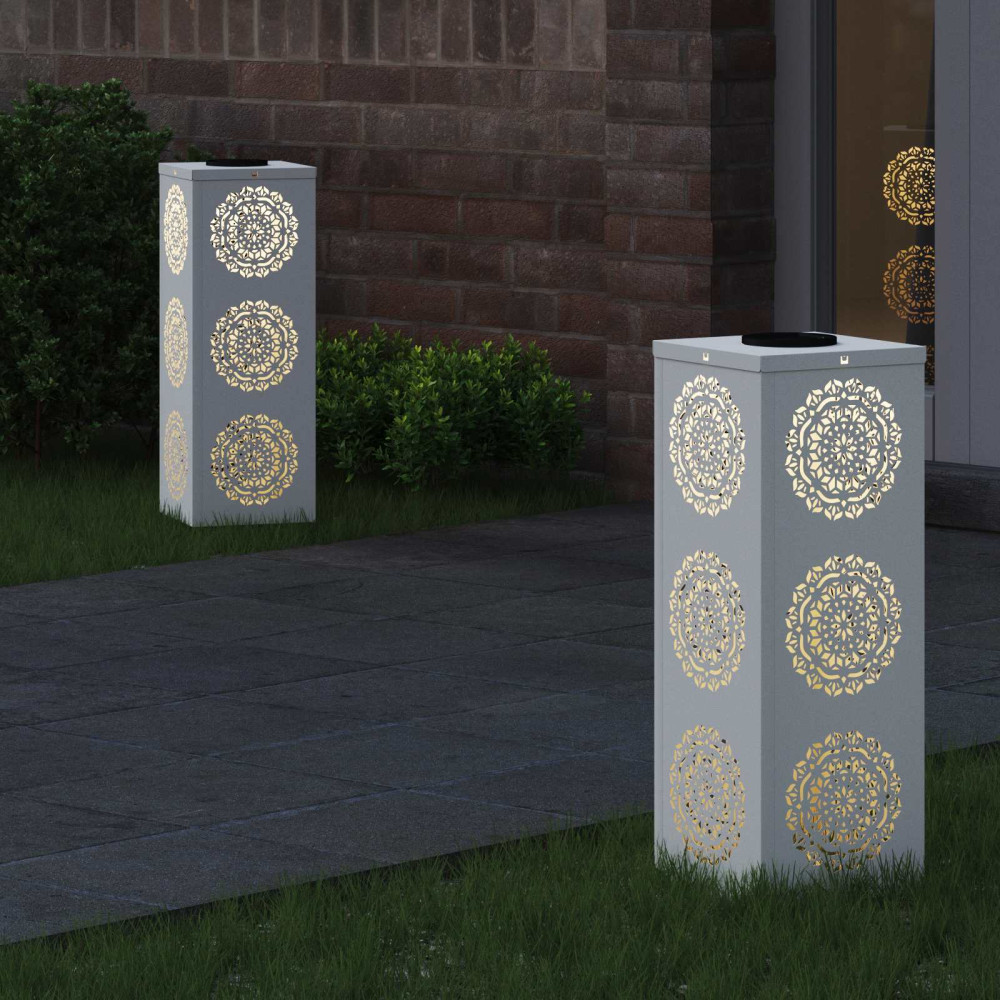 Produktbild för Solar LED Stig Ljus 2 pcs Vit Kallvalsat stål
