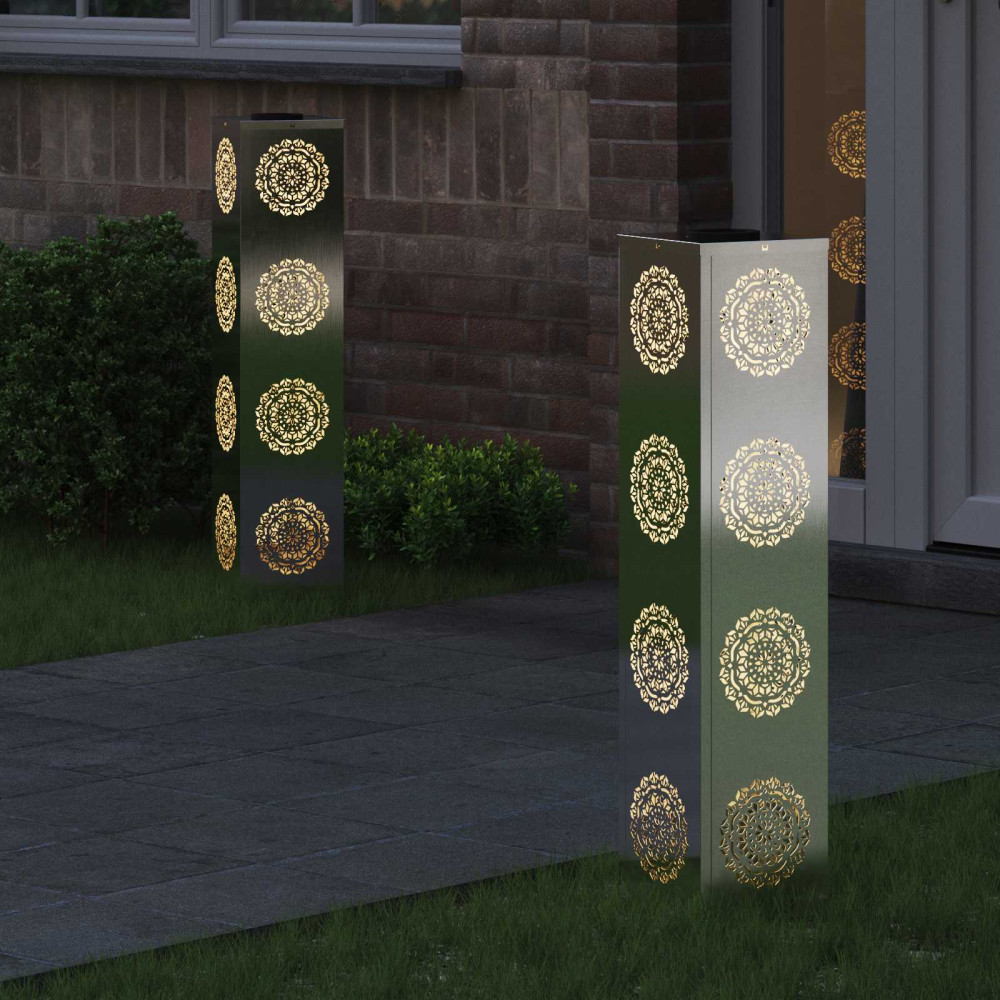 Produktbild för Solar LED Stig Ljus 2 pcs Silver Rostfritt stål