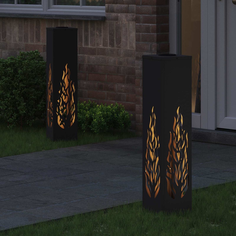 Produktbild för Solar LED Stig Ljus 2 pcs Svart Kallvalsat stål