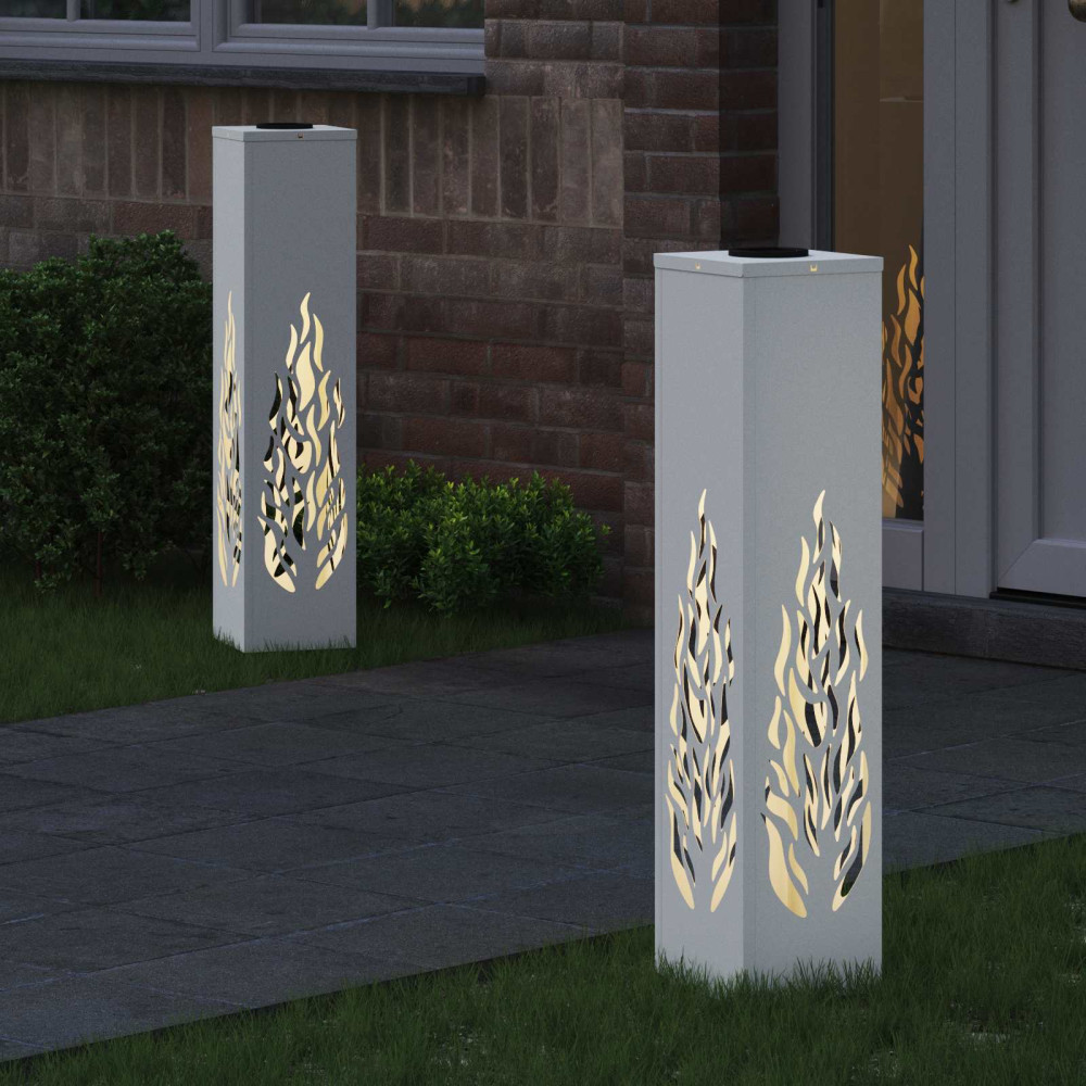 Produktbild för Solar LED Stig Ljus 2 pcs Vit Kallvalsat stål