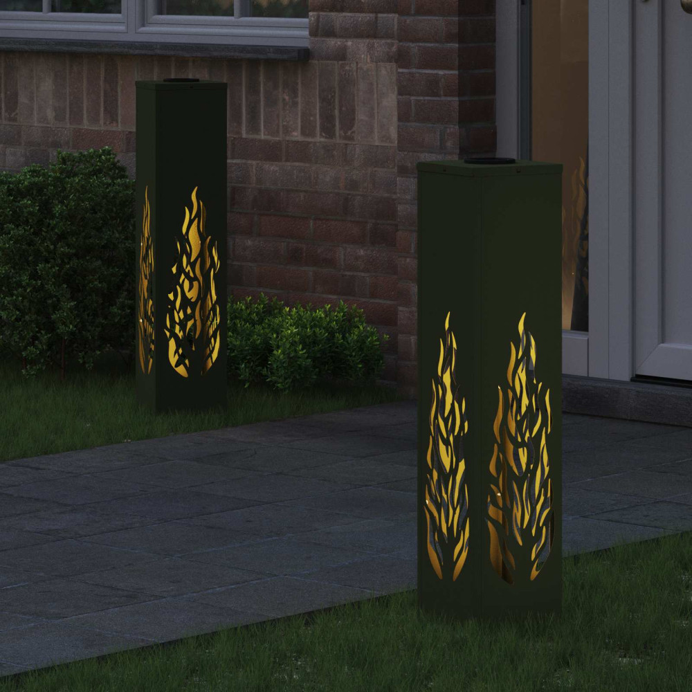 Produktbild för Solar LED Stig Ljus 2 pcs Olivgrön Kallvalsat stål