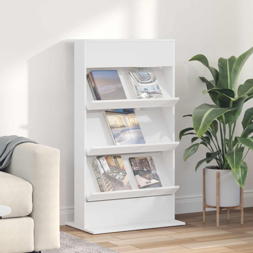 Produktbild för Tidningshylla med hylla Vit 70 x 41 x 126 cm Konstruerat trä