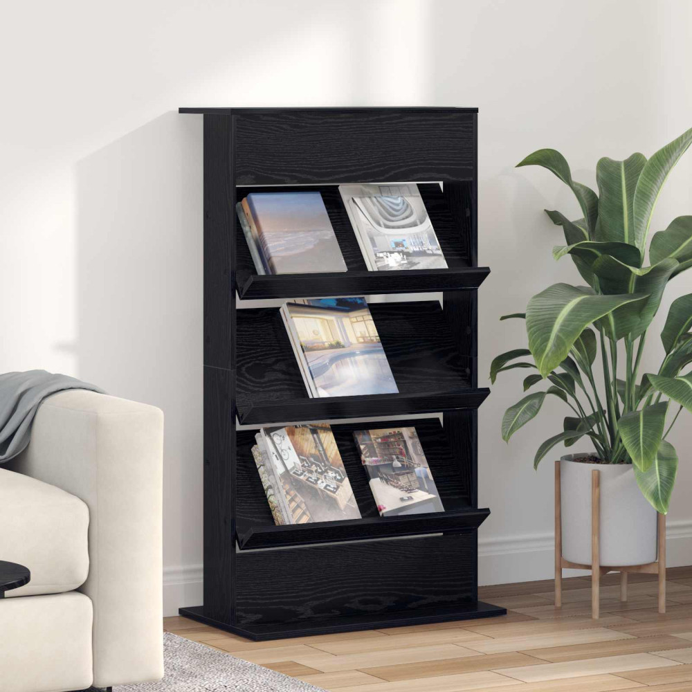 Produktbild för Tidningshylla Svart Ek 70 x 41 x 126 cm Konstruerat trä