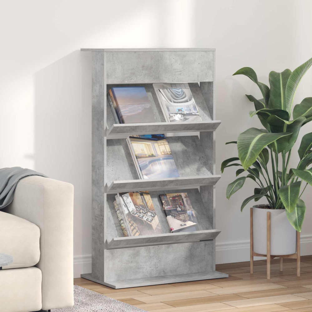 Produktbild för Tidningshylla Betonggrå 70 x 41 x 126 cm Konstruerat trä