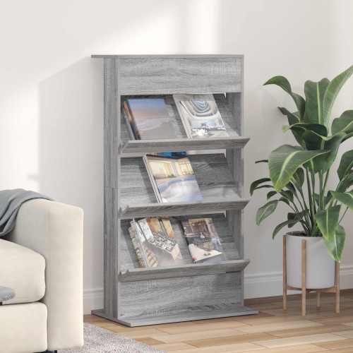 vidaXL Tidningshylla Grå Sonoma 70 x 41 x 126 cm Konstruerat trä