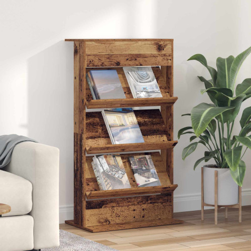 vidaXL Tidningshylla Gammalt trä 70 x 41 x 126 cm Konstruerat trä