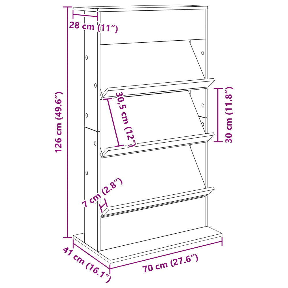 Produktbild för Tidningshylla Gammalt trä 70 x 41 x 126 cm Konstruerat trä