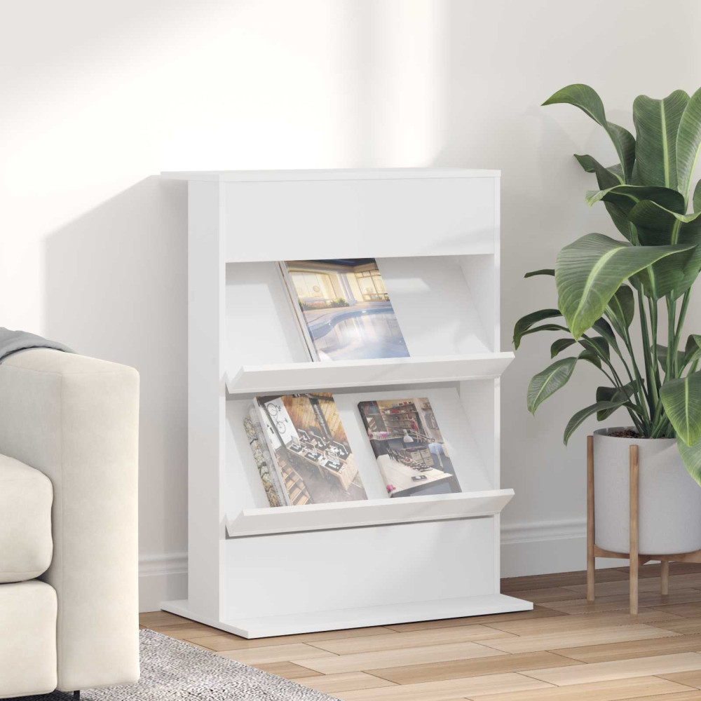 Produktbild för Tidningshylla med hylla Vit 70 x 41 x 96 cm Konstruerat trä