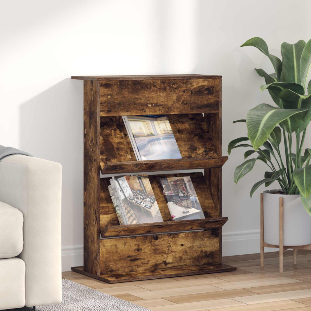 Produktbild för Tidningshylla med hylla Rökt ek 70 x 41 x 96 cm Konstruerat trä