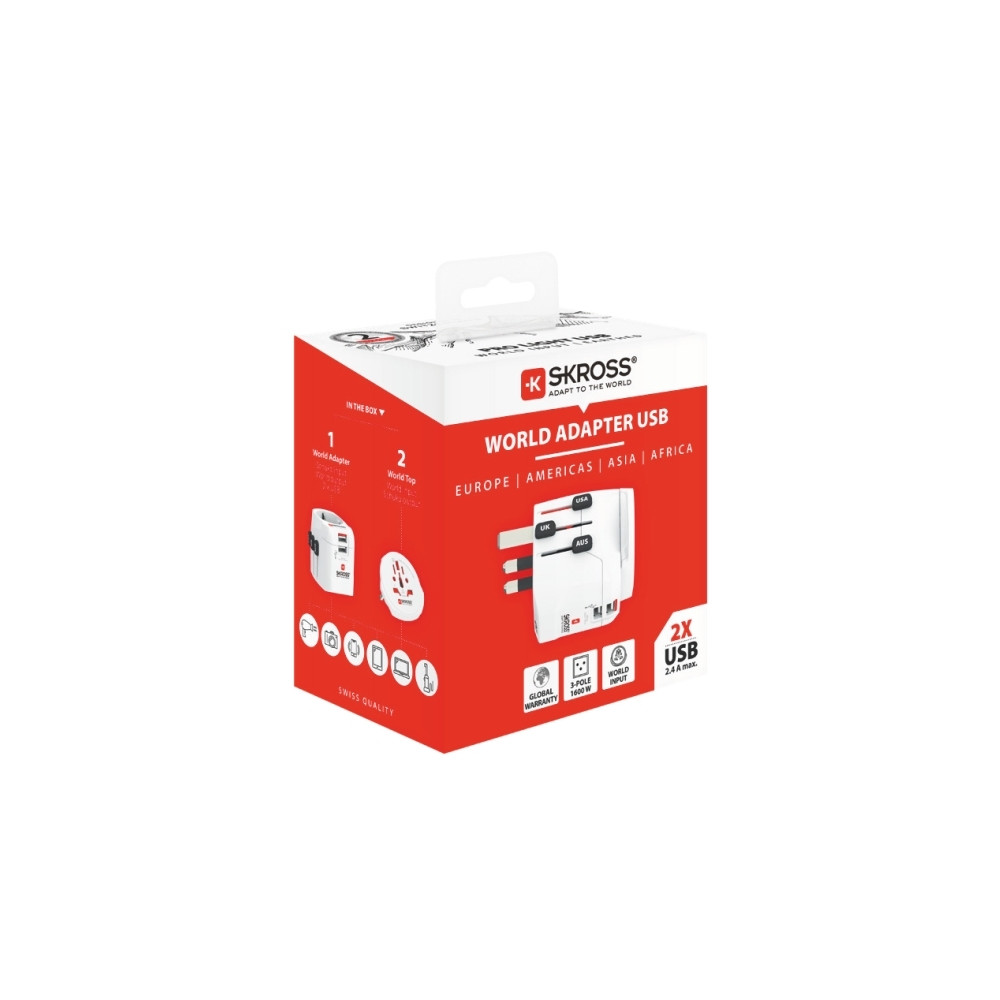 Produktbild för SKROSS PRO Light USB - World strömadapter - 2 x USB, typ B, Typ G, Typ I