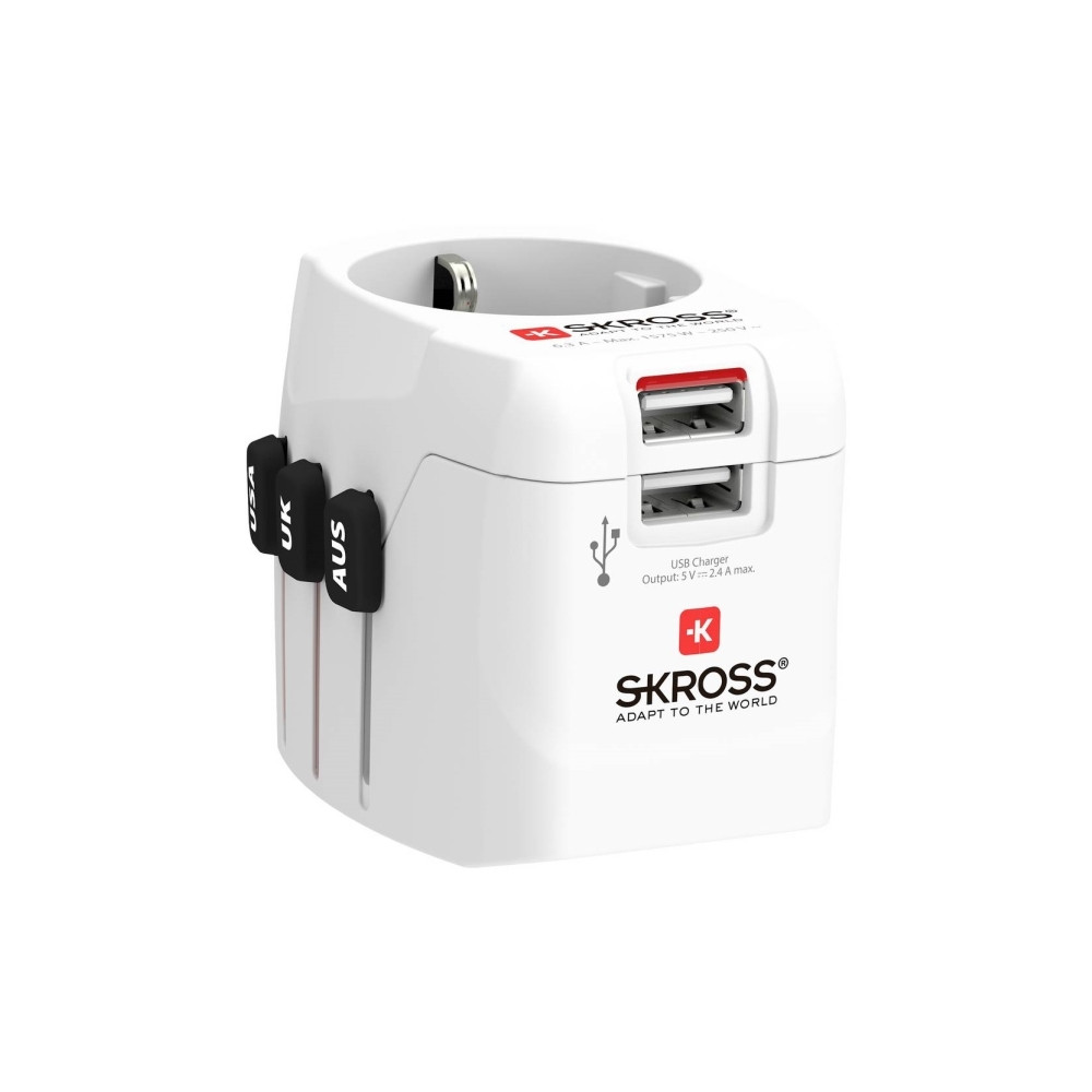 Produktbild för SKROSS PRO Light USB - World strömadapter - 2 x USB, typ B, Typ G, Typ I