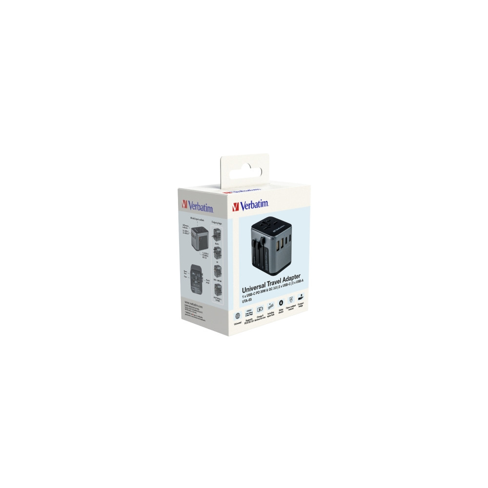 Produktbild för Verbatim UTA-03 strömadapter - USB, USB-C - 30 Watt