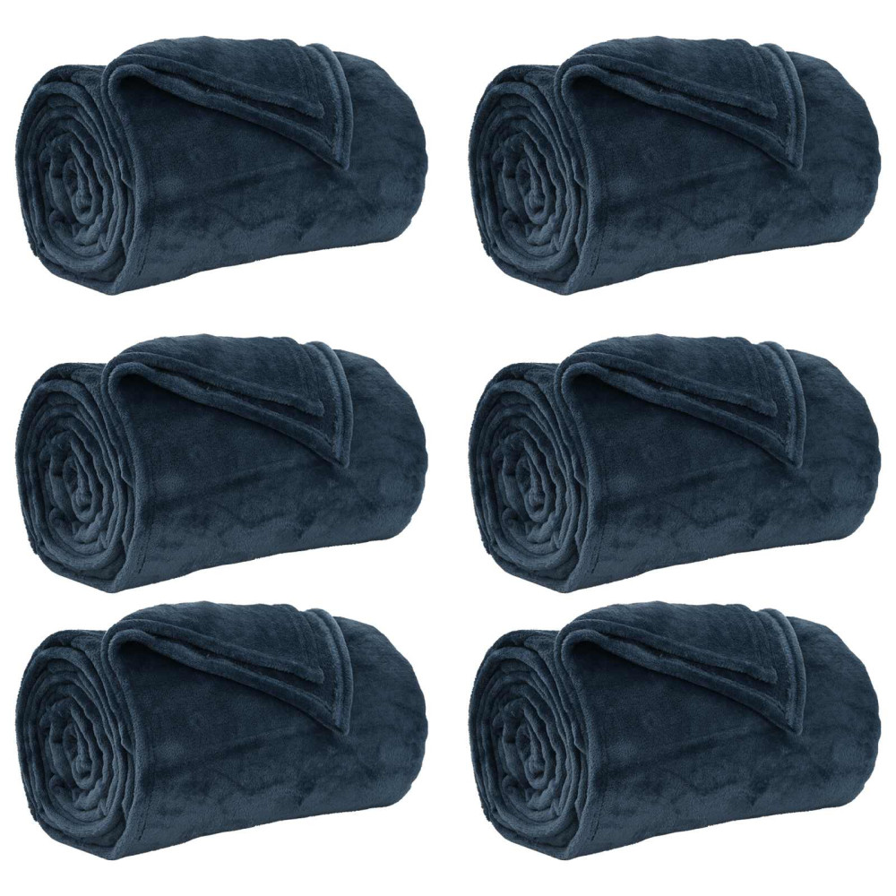 Produktbild för Filtar 6 pcs Mörkblå 220 x 240 cm Fleece
