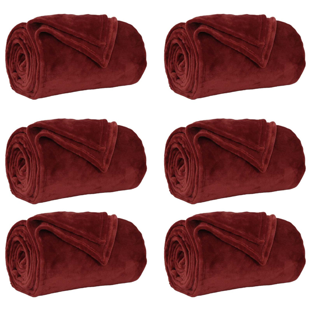 Produktbild för Filtar 6 pcs Bordeaux Röd 130 x 150 cm Fleece