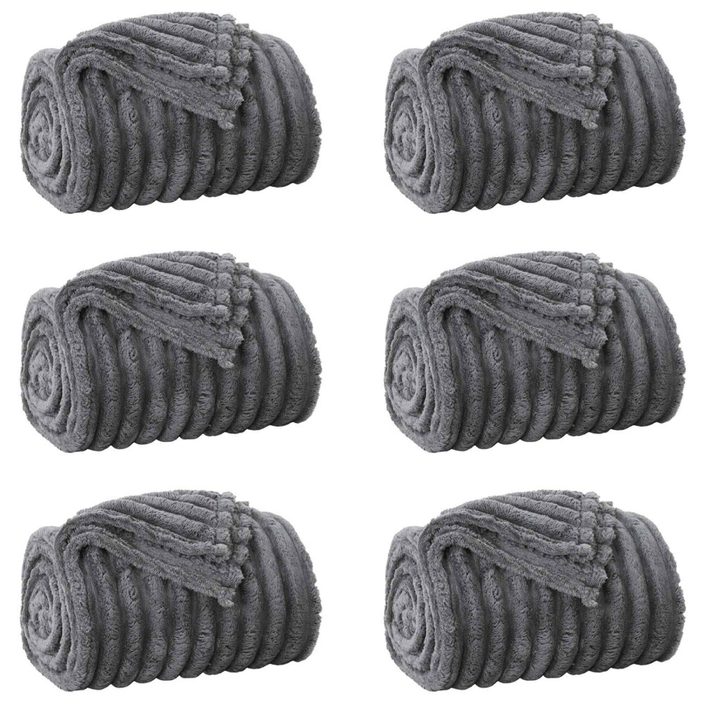 Produktbild för Filtar 6 pcs Mörkgrå 240 x 220 cm Fleece