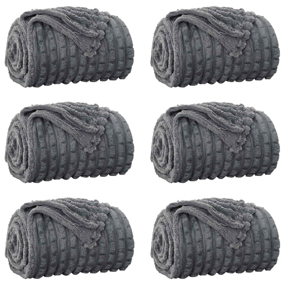 Produktbild för Filtar 6 pcs Mörkgrå 240 x 220 cm Fleece