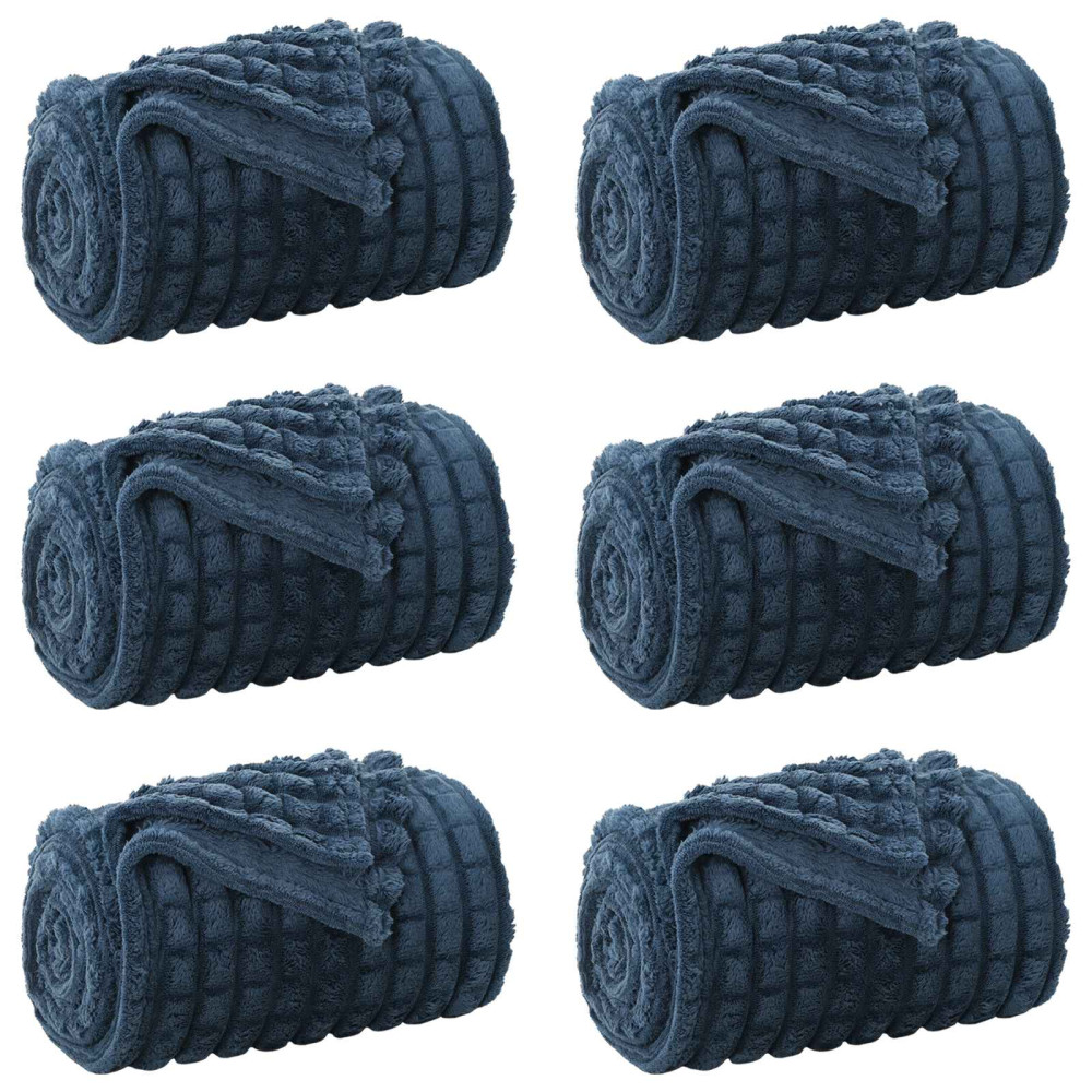 Produktbild för Filtar 6 pcs Mörkblå 240 x 220 cm Fleece