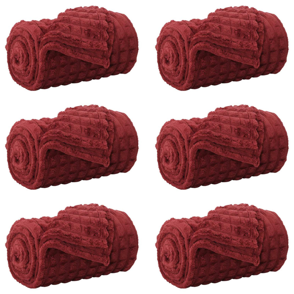 Produktbild för Filtar 6 pcs Bordeaux Röd 240 x 220 cm Fleece