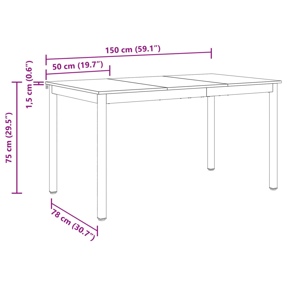 Produktbild för Matbord 150 x 78 x 75 cm METALL