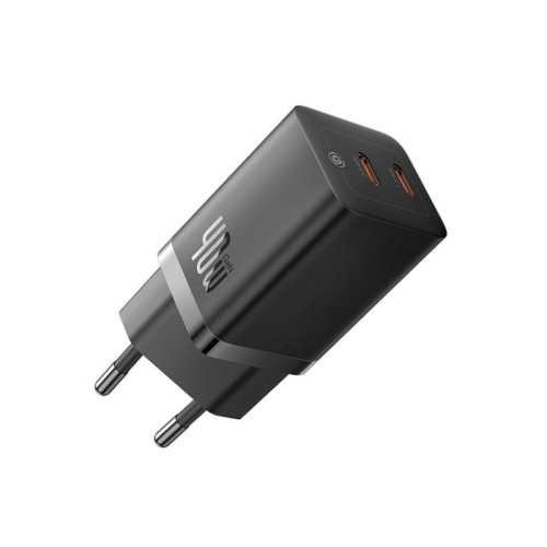 Baseus Baseus laddare Baseus GaN5 40W väggladdare, 2x USB C (svart)