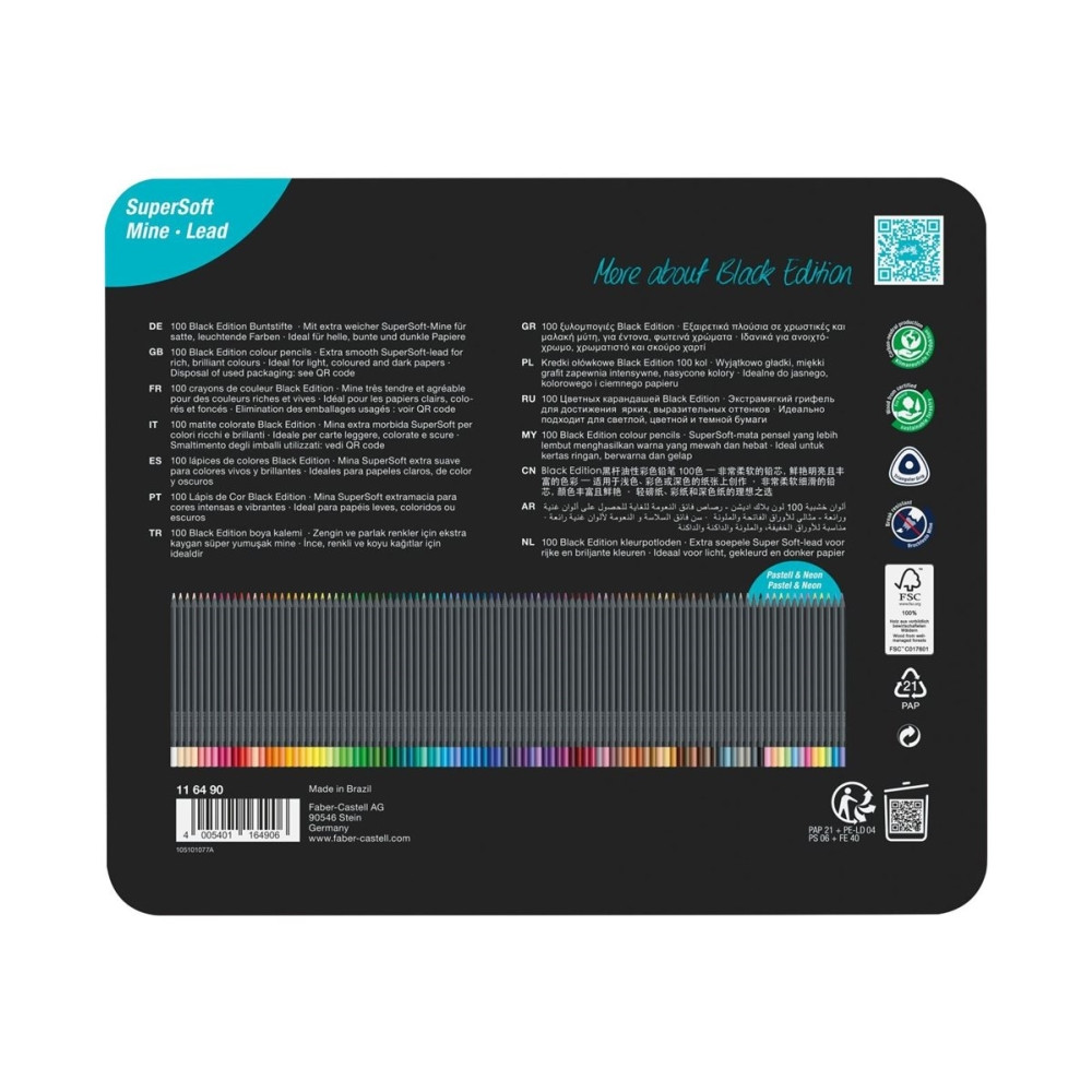 Produktbild för Faber-Castell Black Edition - färgpenna - super mjuk - olika klara färger (paket om 100)