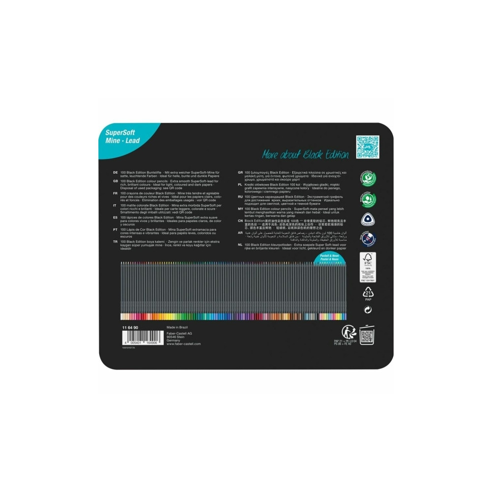 Produktbild för Faber-Castell Black Edition - färgpenna - super mjuk - olika klara färger (paket om 100)