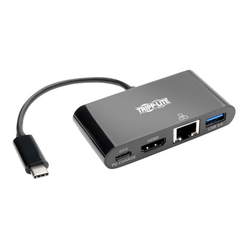 Eaton Corporation Eaton Tripp Lite Series USB C to HDMI Multiport Video Adapter Converter w/ USB-A Hub, USB-C PD Charging Port & Gigabit Ethernet Port, Thunderbolt 3 Compatible USB Type C to HDMI, USB Type-C - dockningsstation - USB-C - HDMI - 1GbE