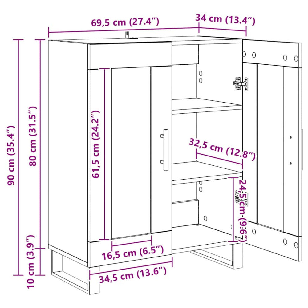 Produktbild för Sideboard Gammalt trä 69,5 x 34 x 90 cm Konstruerat trä
