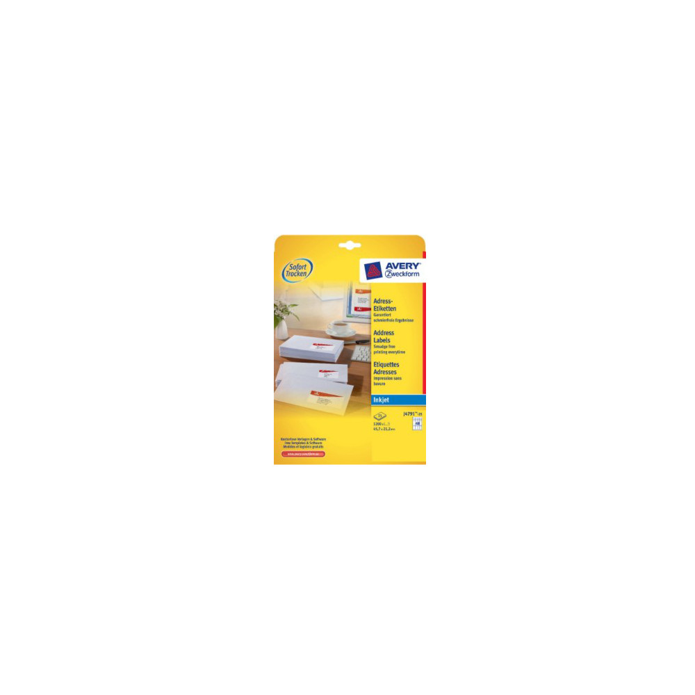Produktbild för Avery Zweckform J4791 - returadressetiketter - 1200 etikett (er) - 21.2 x 45.7 mm