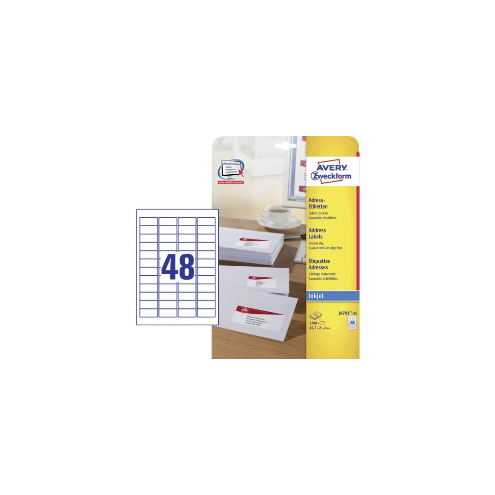 Produktbild för Avery Zweckform J4791 - returadressetiketter - 1200 etikett (er) - 21.2 x 45.7 mm