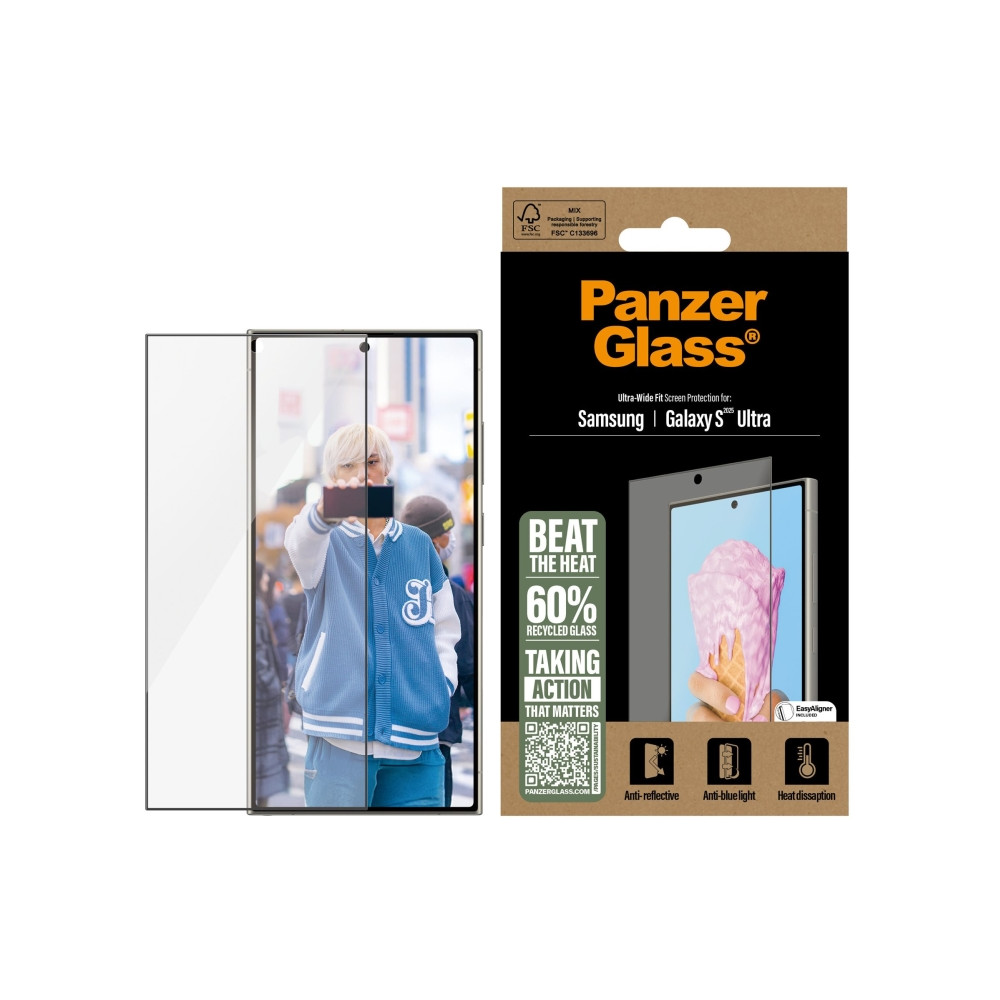 Produktbild för PanzerGlass - skärmskydd för mobiltelefon - ultra-bred passform, allt-i-ett