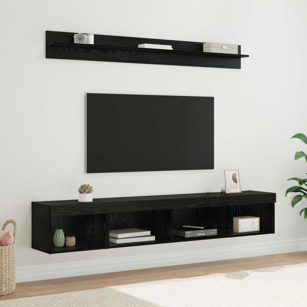 Produktbild för TV väggskåp set med led 5 pcs Svart Ek Konstruerat trä