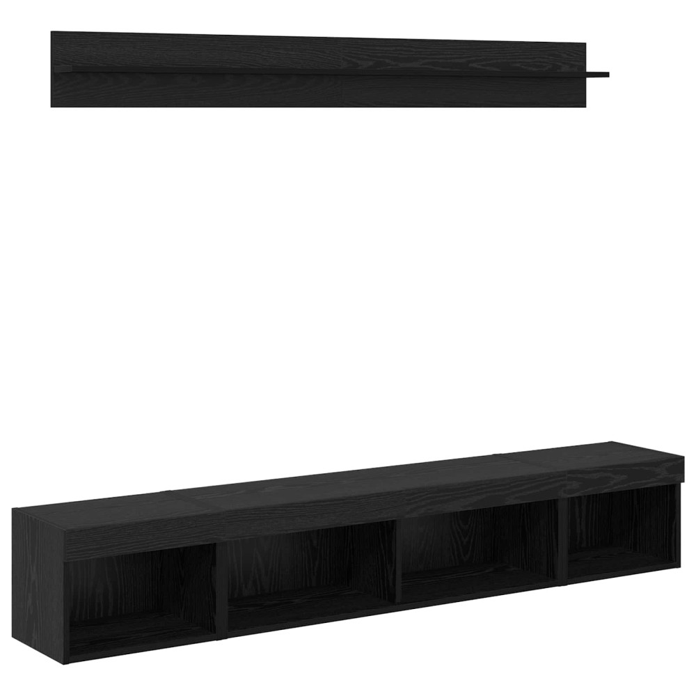 Produktbild för TV väggskåp set med led 5 pcs Svart Ek Konstruerat trä