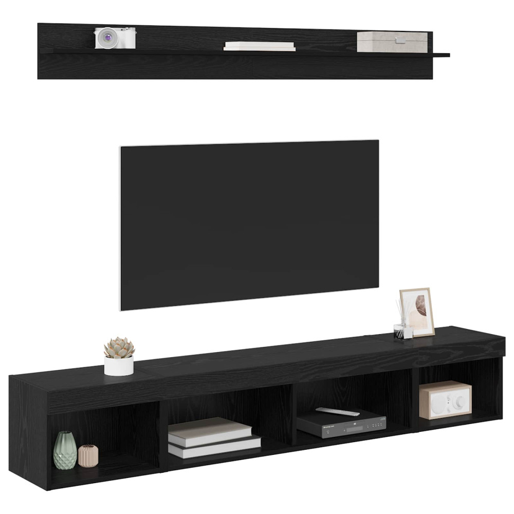 Produktbild för TV väggskåp set med led 5 pcs Svart Ek Konstruerat trä