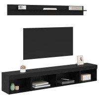 Produktbild för TV väggskåp set med led 5 pcs Svart Ek Konstruerat trä