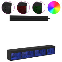 Produktbild för TV väggskåp set med led 5 pcs Svart Ek Konstruerat trä