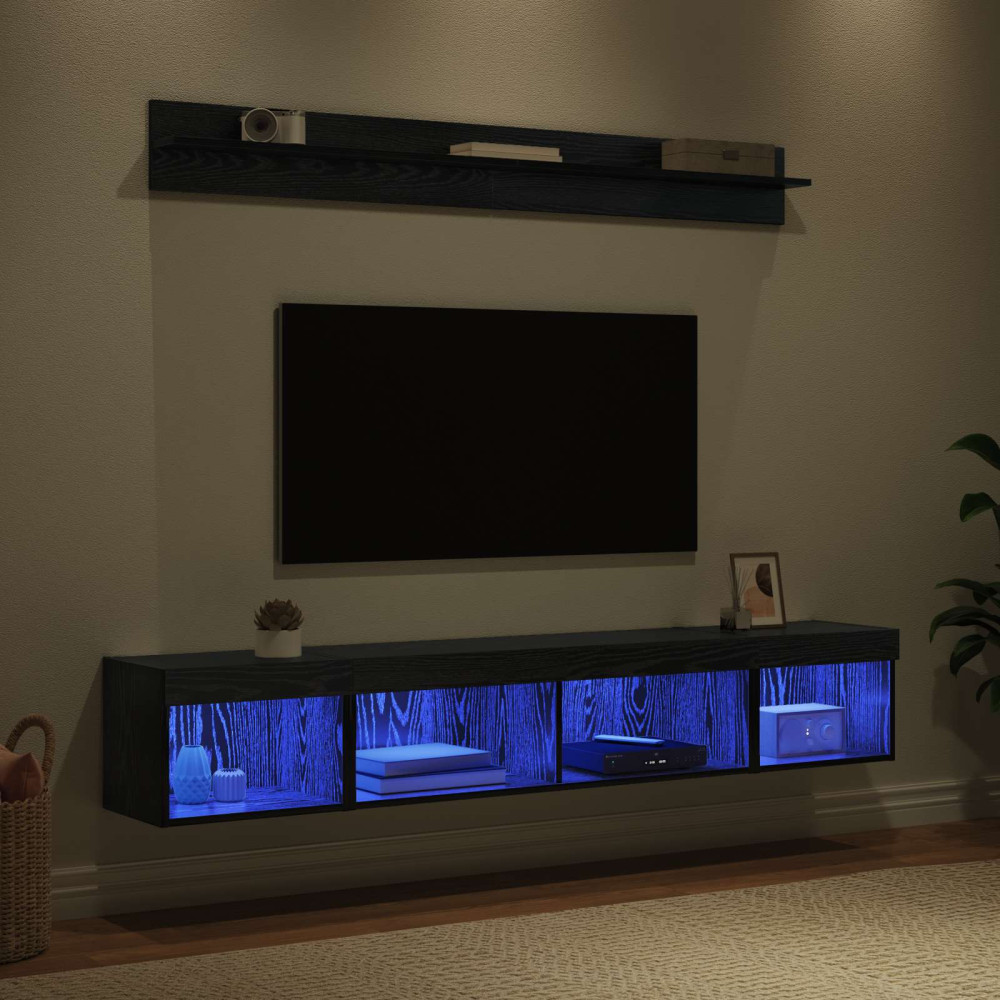 Produktbild för TV väggskåp set med led 5 pcs Svart Ek Konstruerat trä