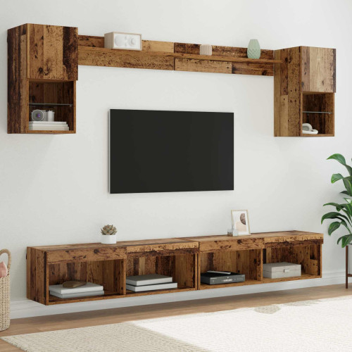 vidaXL TV-väggenheter med LED 6 pcs Gammalt trä Konstruerat trä