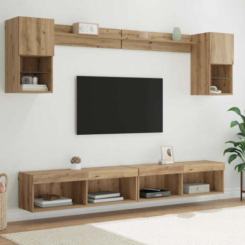 vidaXL TV-väggenheter med LED 6 pcs Artisan Ek Konstruerat trä