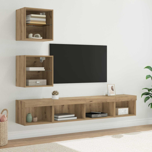 vidaXL TV-väggenheter med LED 5 pcs Artisan Ek Konstruerat trä