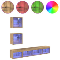 Produktbild för TV-väggenheter med LED 5 pcs Artisan Ek Konstruerat trä